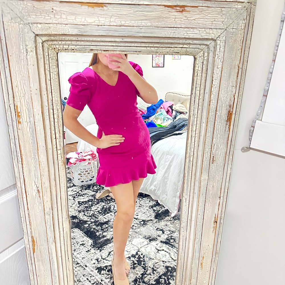 🌈pink puff sleeve mini dress